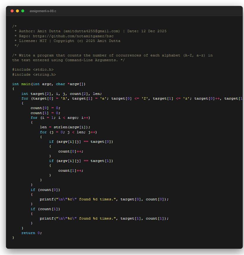 Write a program that counts the number of occurrences of each alphabet (A-Z, a-z) in the text entered using Command-Line Arguments.